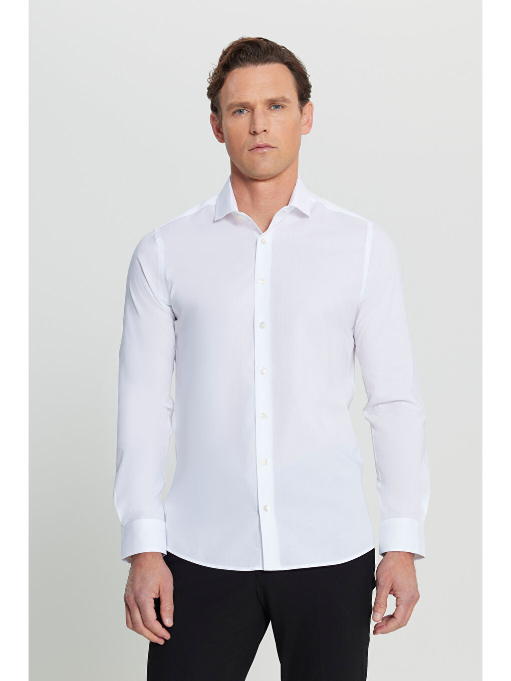 Beyaz Flamlı %100 Pamuk Dar Kesim Erkek Gömlek-3