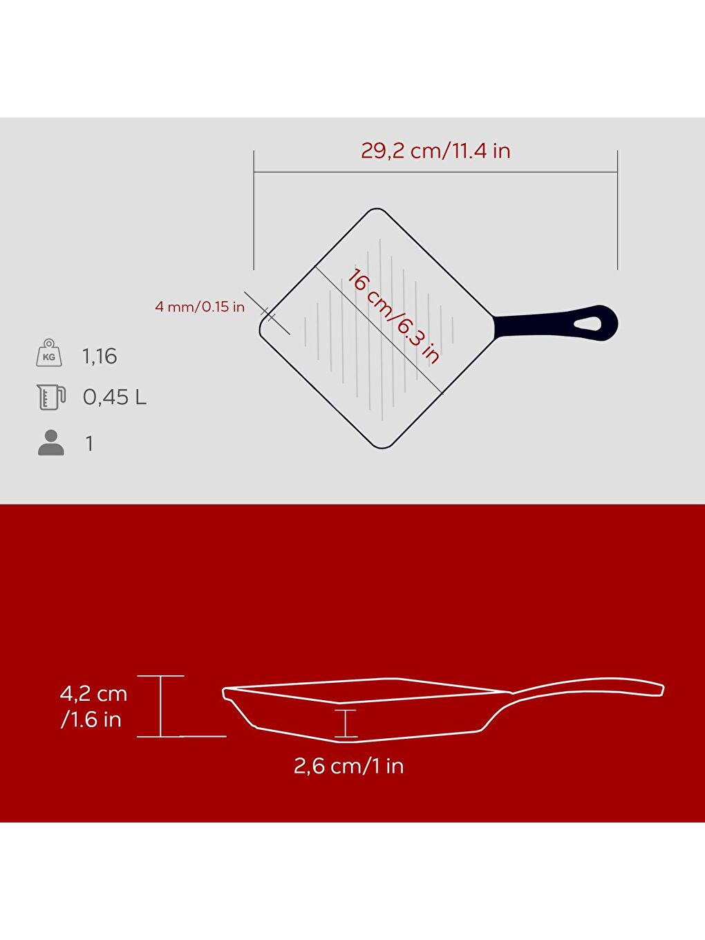 Bordo Mini Kare Izgara Tava Döküm Demir Yekpare Saplı Ölçü 16x16cm.-4