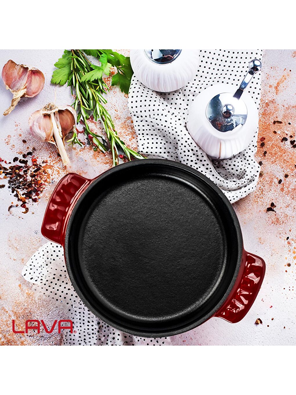 Bordo Yuvarlak Güveç Kabı Döküm Demir Yekpare Çift Kulplu Çap(Ø)14cm.-6