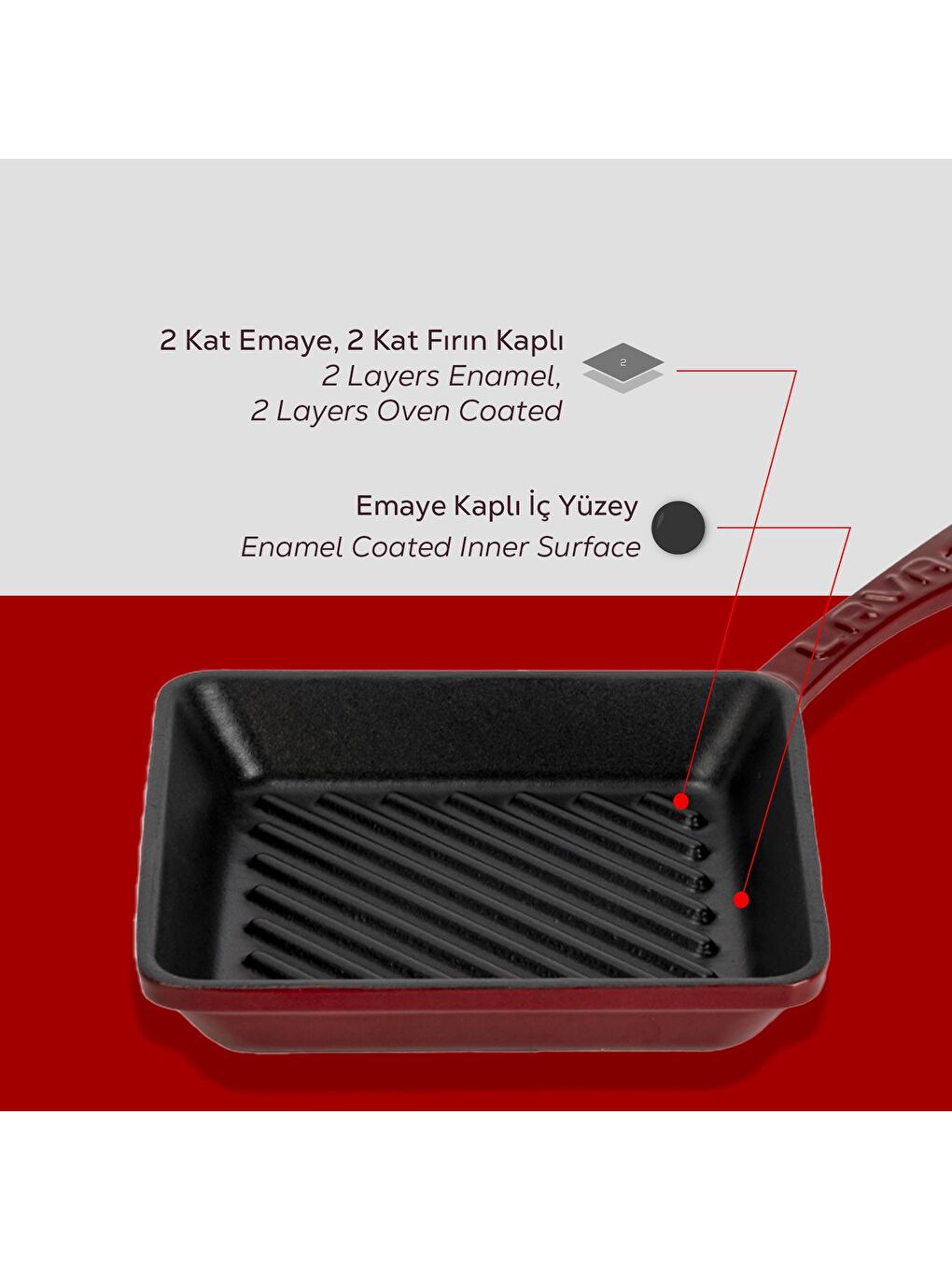 Bordo Mini Kare Izgara Tava Döküm Demir Yekpare Saplı Ölçü 16x16cm.-5