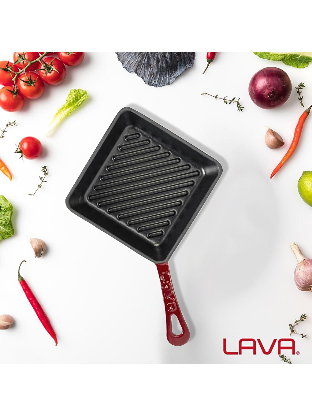 Bordo Mini Kare Izgara Tava Döküm Demir Yekpare Saplı Ölçü 16x16cm.-6