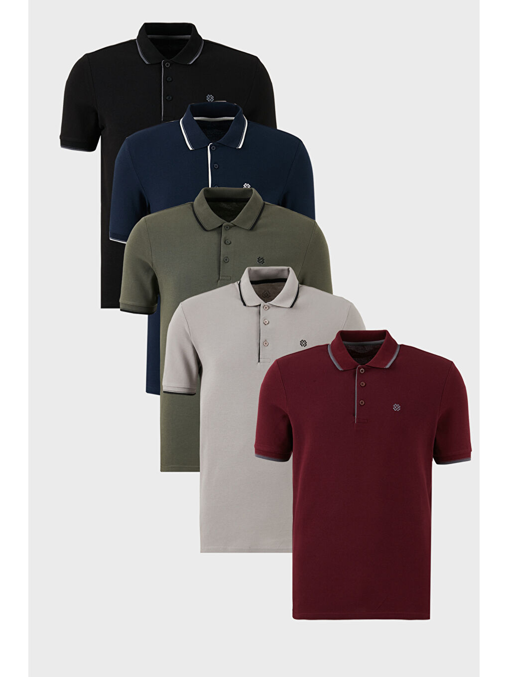 Siyah Pamuklu Slim Fit Şerit Detaylı Düğmeli Polo Yaka 5'li Paket %100 Pamuk Tişört 5902118S5