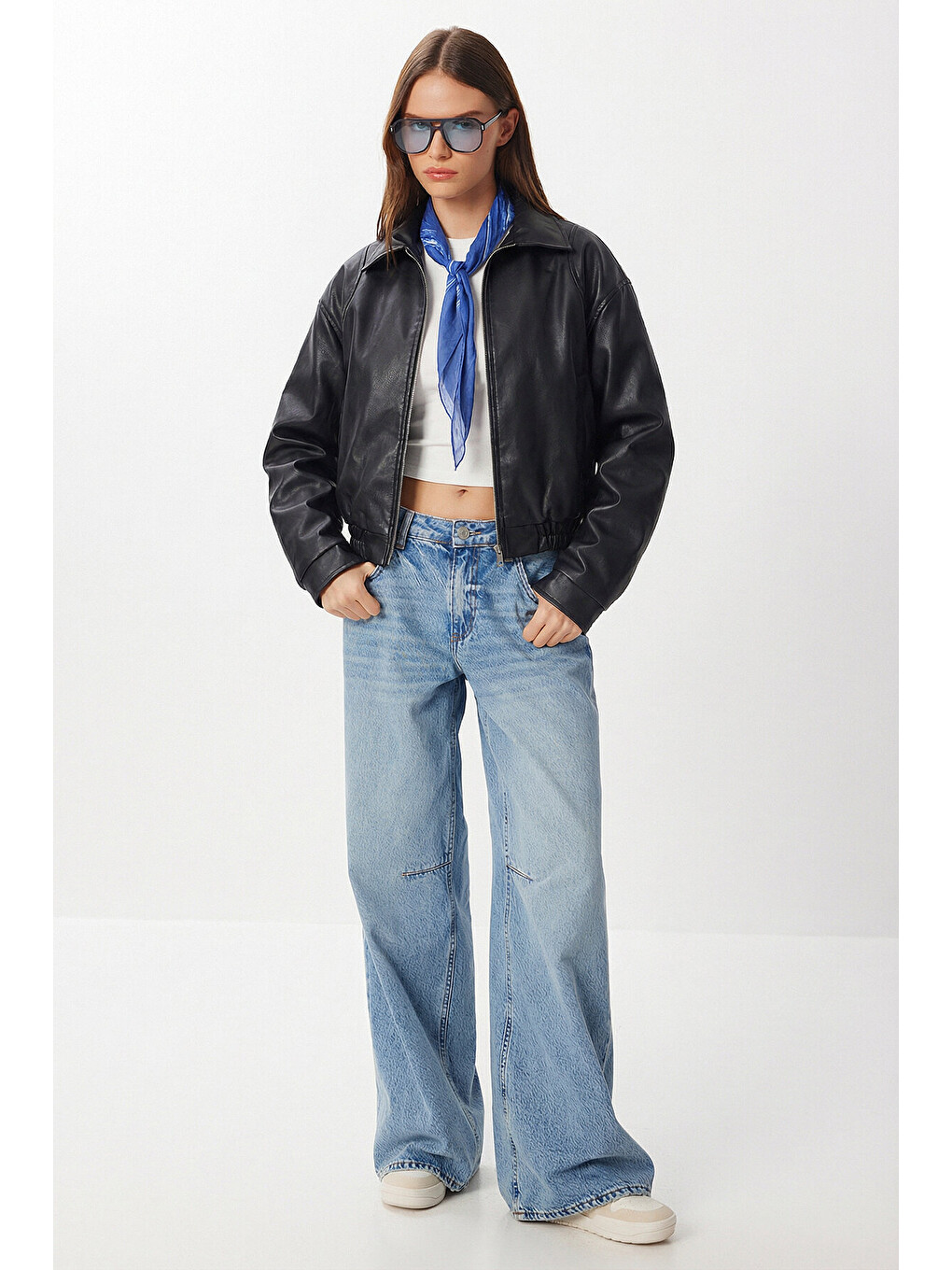 Siyah Suni Deri Bomber Ceket SİYAH LAX0002-1