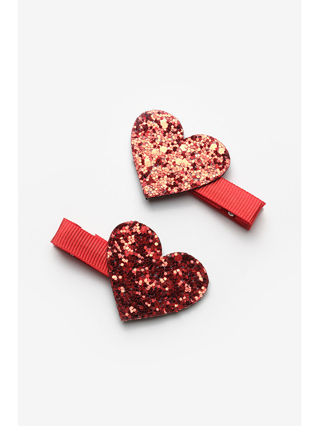 Kırmızı Simli Kalp Figürlü 2'li Kız Çocuk Klips Toka