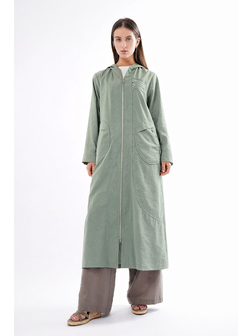 Kapüşonlu Yuvarlak Torba Cepli Fermuarlı Safari Kap 813 Yeşil-1