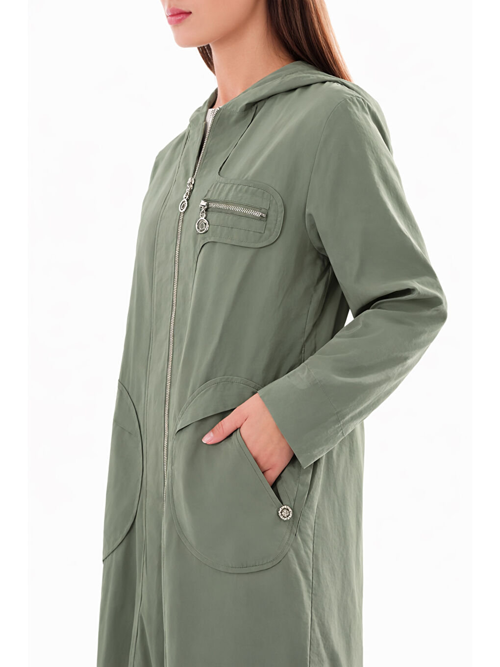 Kapüşonlu Yuvarlak Torba Cepli Fermuarlı Safari Kap 813 Yeşil-2