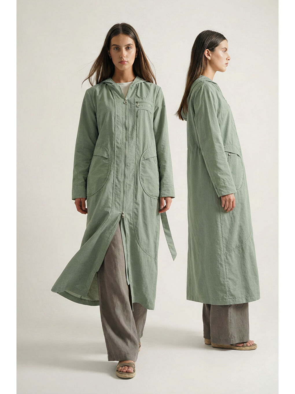 Kapüşonlu Yuvarlak Torba Cepli Fermuarlı Safari Kap 813 Yeşil-3