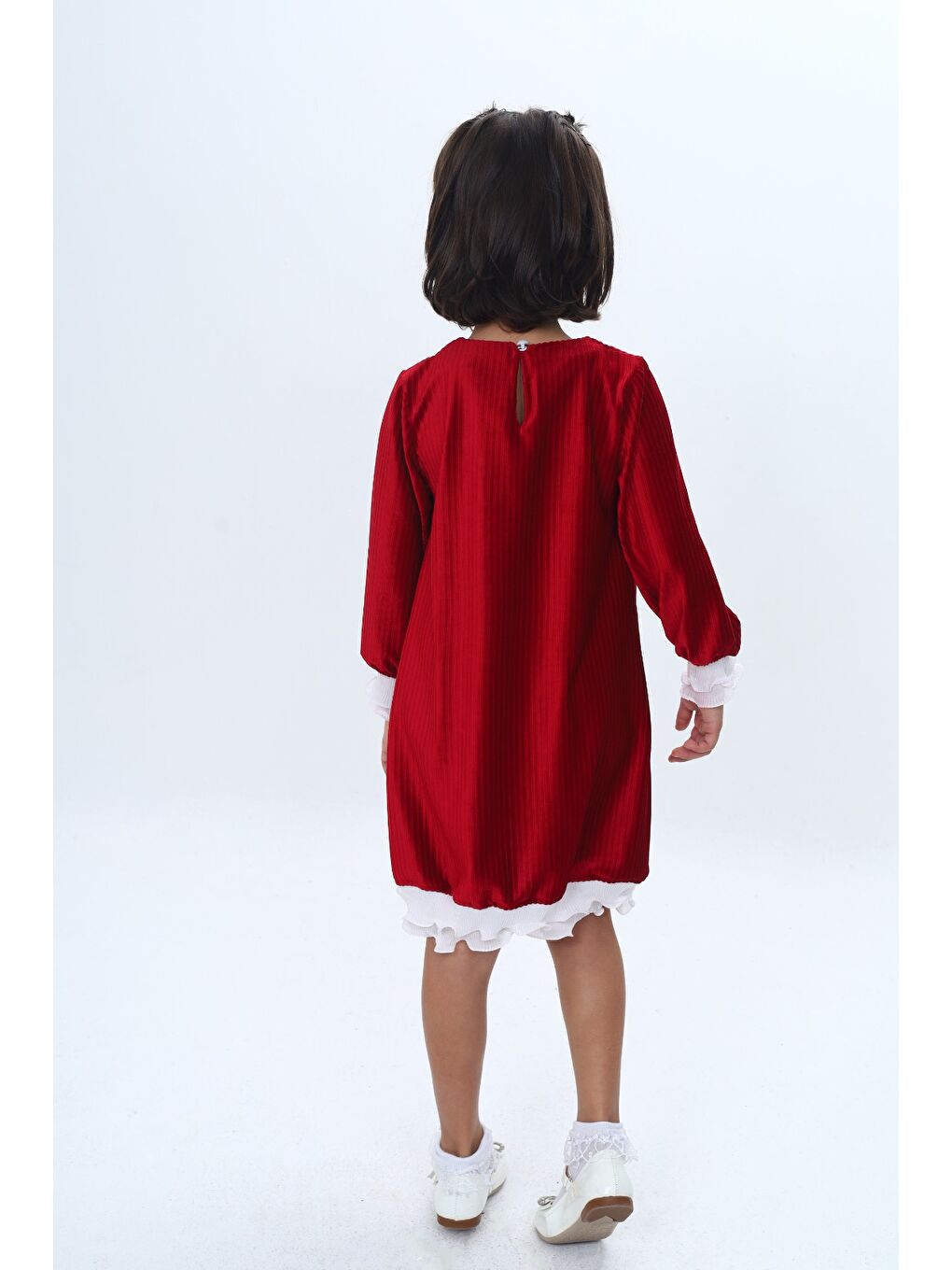 Siyah Kız Çocuk Kadife Fırfır Detaylı Elbise-3