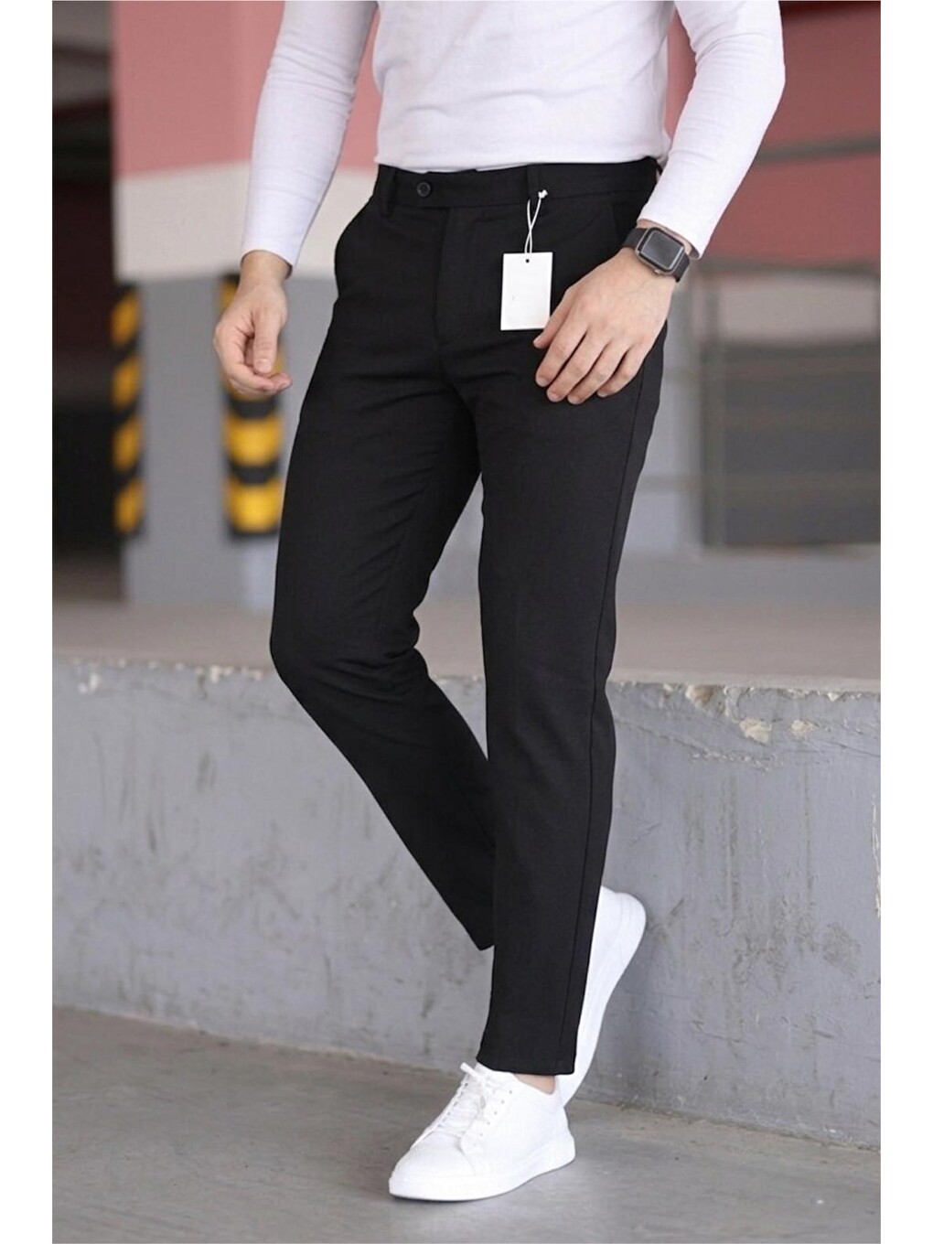 Siyah Harrys Erkek Yeni Sezon Smart Casual Dar Kesim Kumaş Pantolon-1