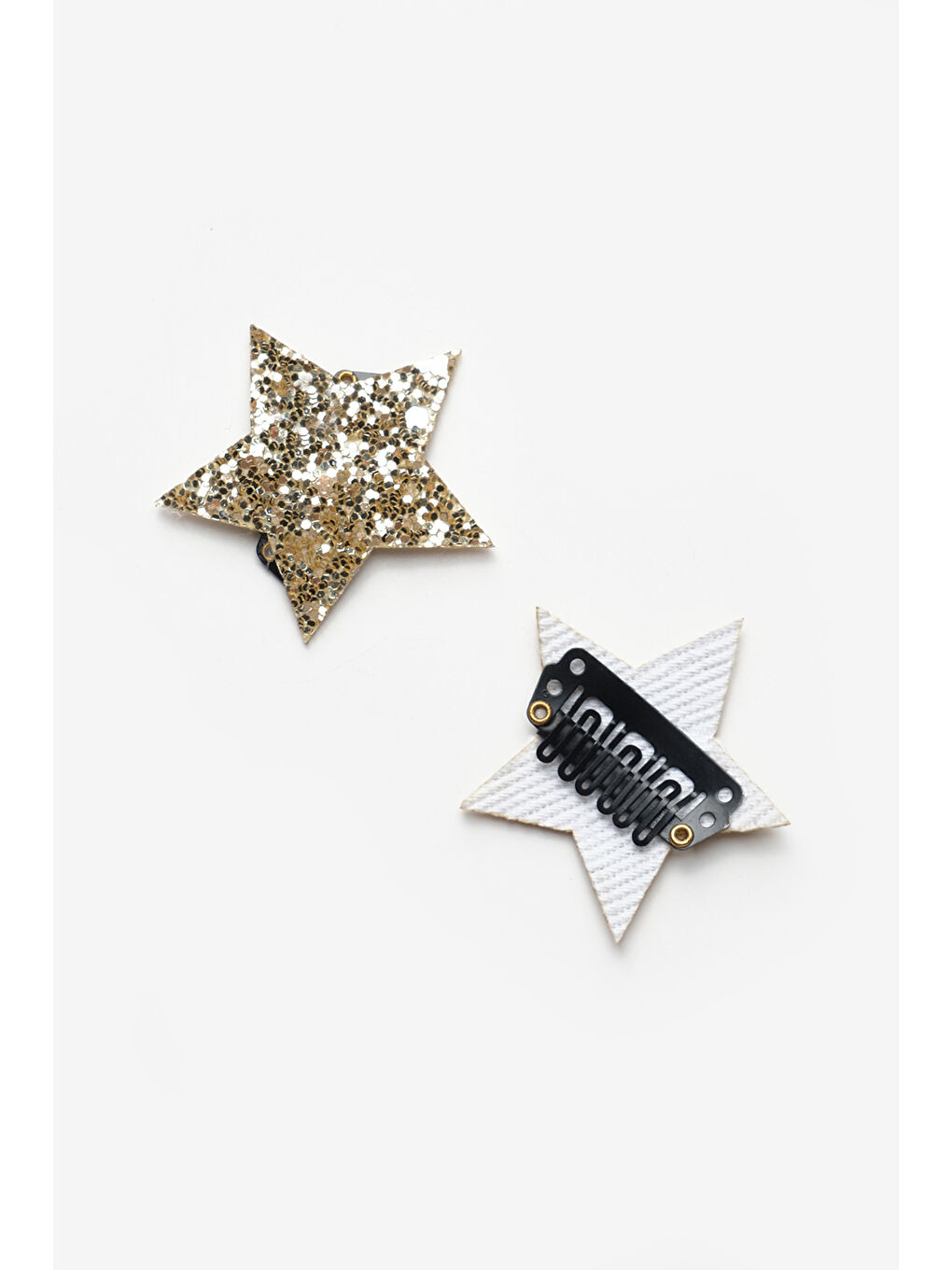 Sarı Altın Simli Yıldız Figürlü 2'li Saçsız Bebek Tokası