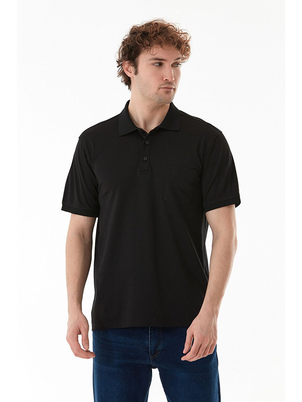 Siyah Cepli Düğmeli Polo Yaka Tişört