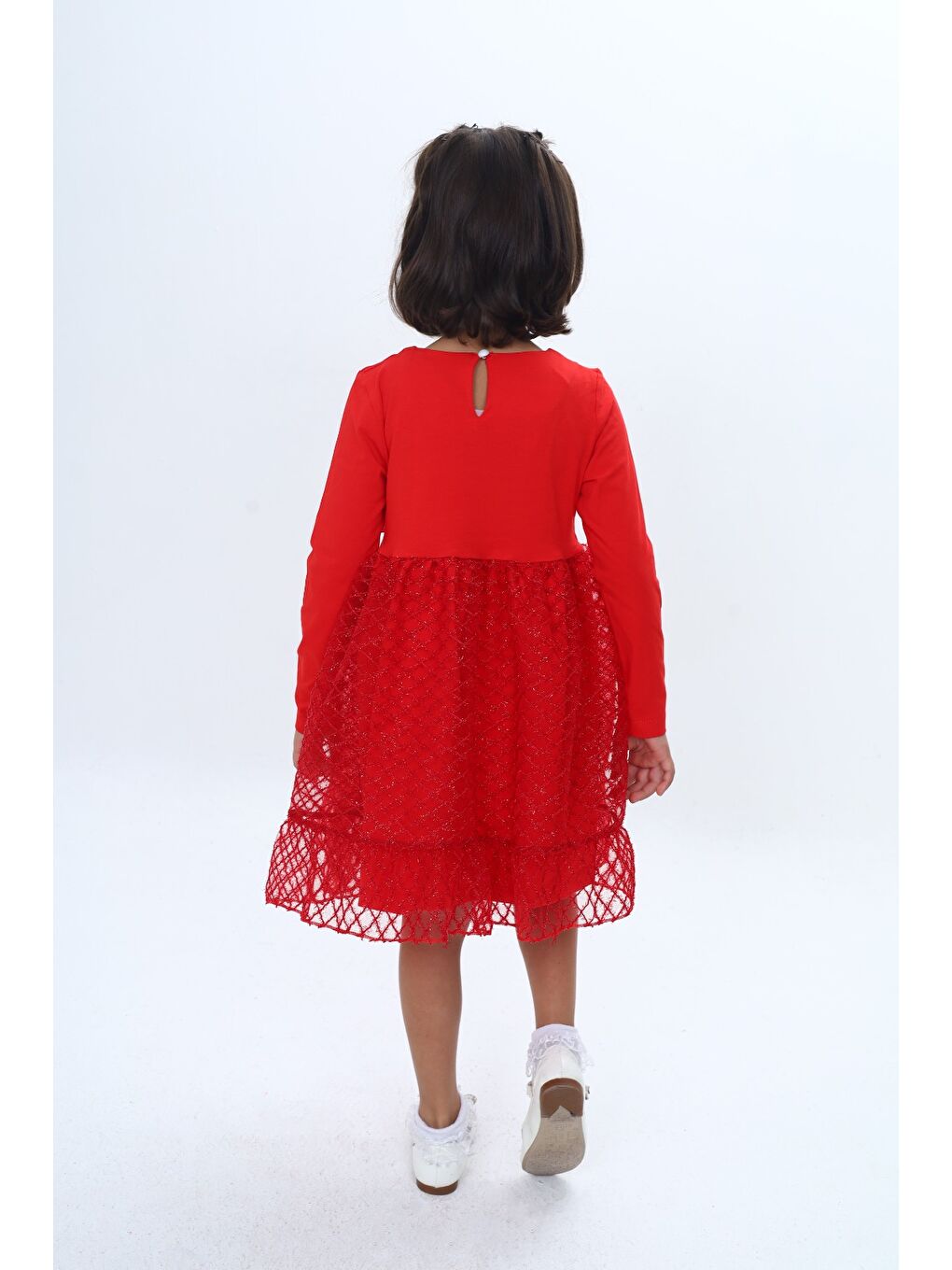 Kırmızı Kız Çocuk Fırfırlı Tüllü Elbise-3