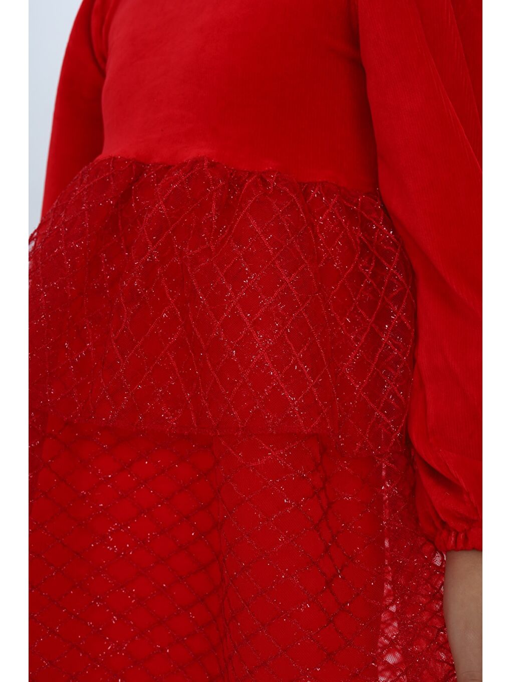 Kırmızı Kız Çocuk Kadife Kat Kat Fırfır Detaylı Elbise-9