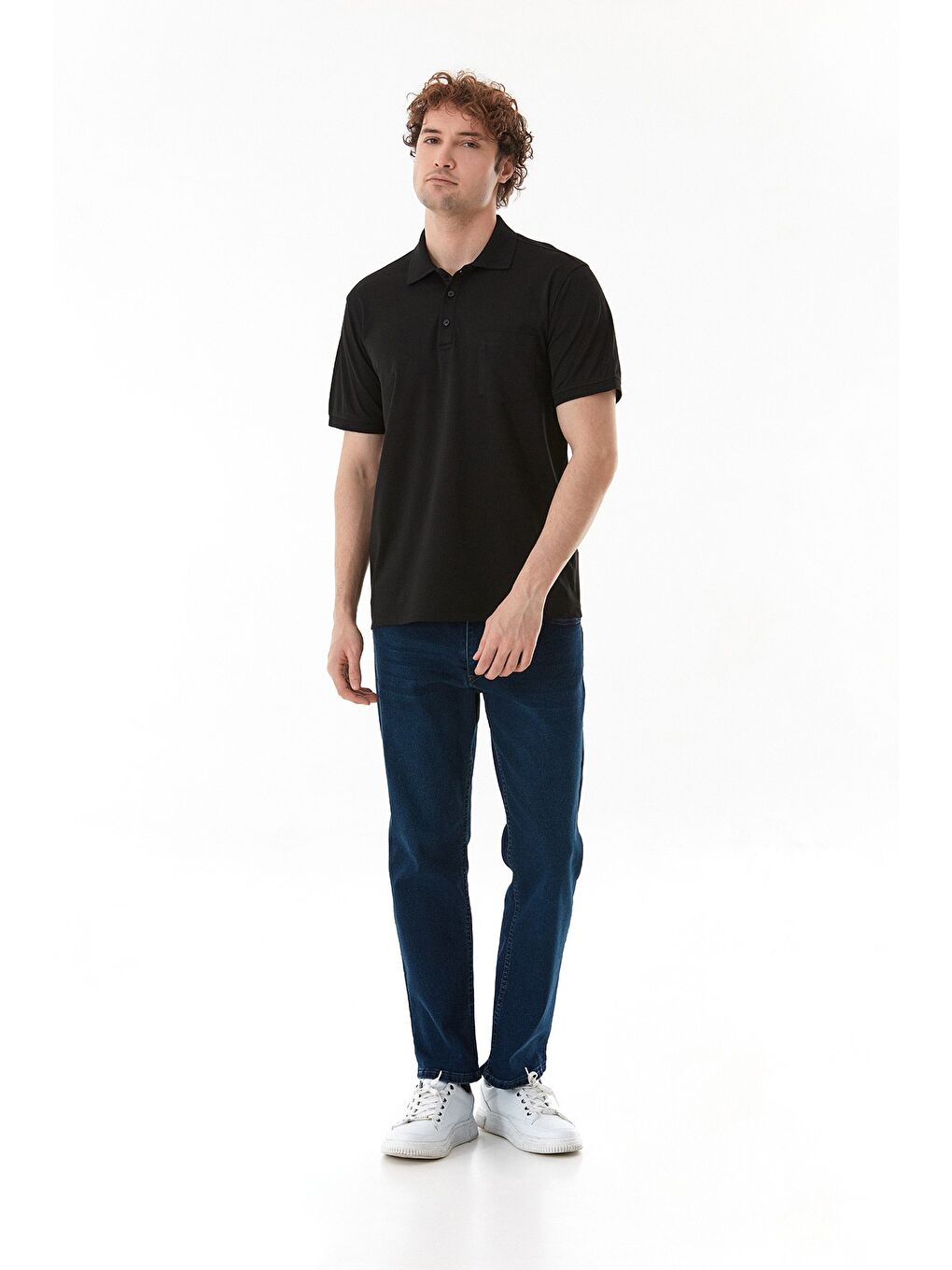 Siyah Cepli Düğmeli Polo Yaka Tişört-2