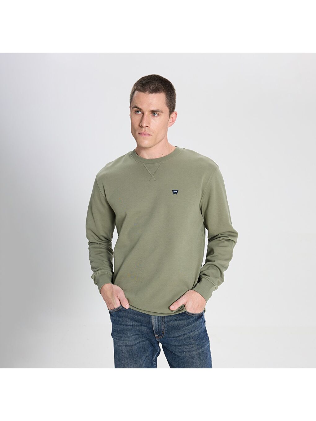 Wrangler Small Logo Regular Fit Erkek Haki Yuvarlak Yaka Sweatshirt