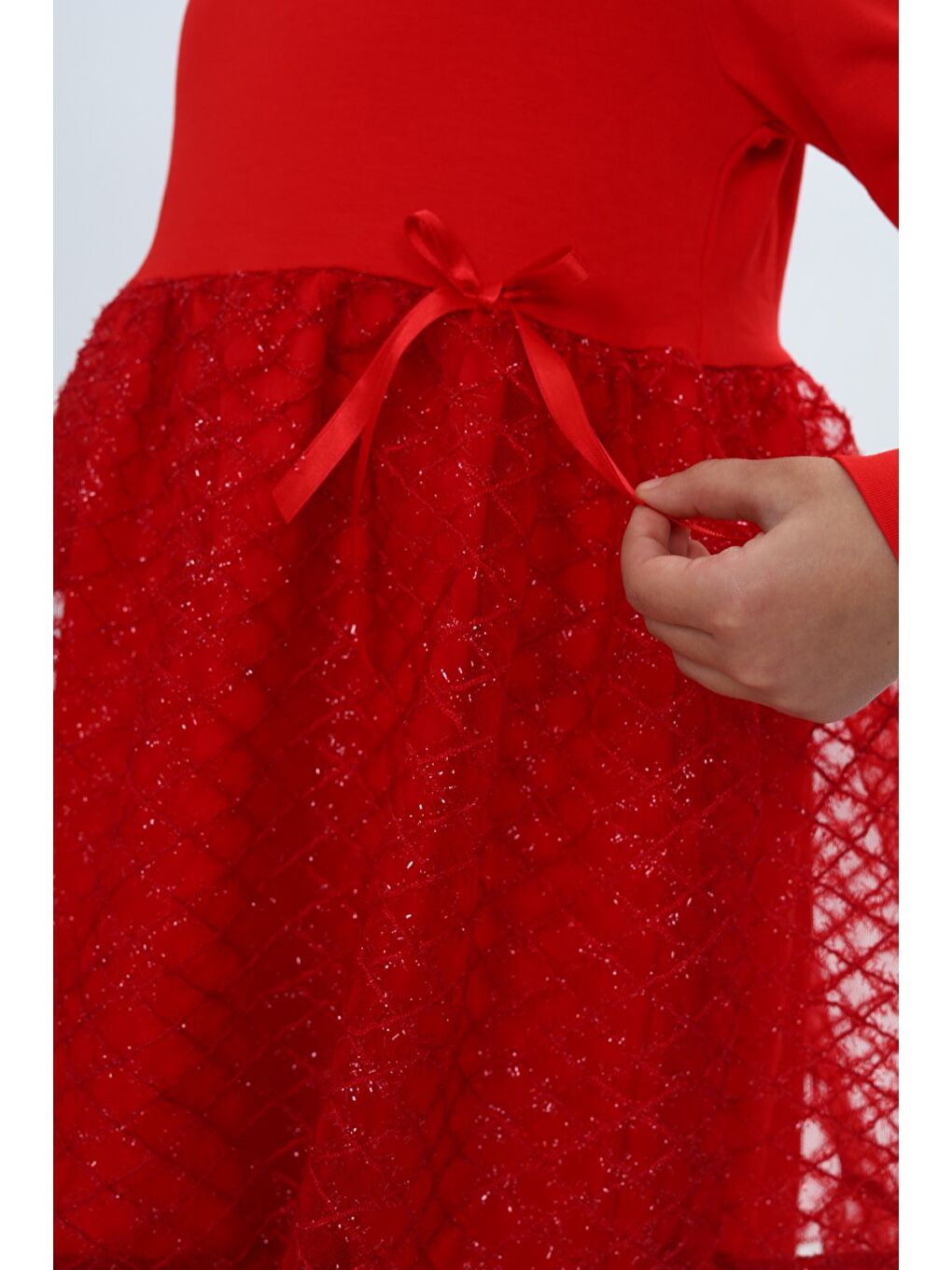 Kırmızı Kız Çocuk Fırfırlı Tüllü Elbise-4