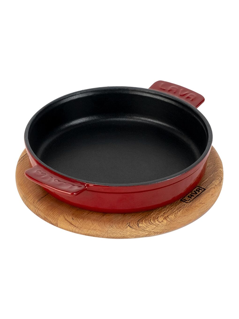 Bordo Yuvarlak Güveç Kabı Döküm Demir Yekpare Çift Kulplu Kayın Servis Ahşabı Çap(Ø)17cm.-2