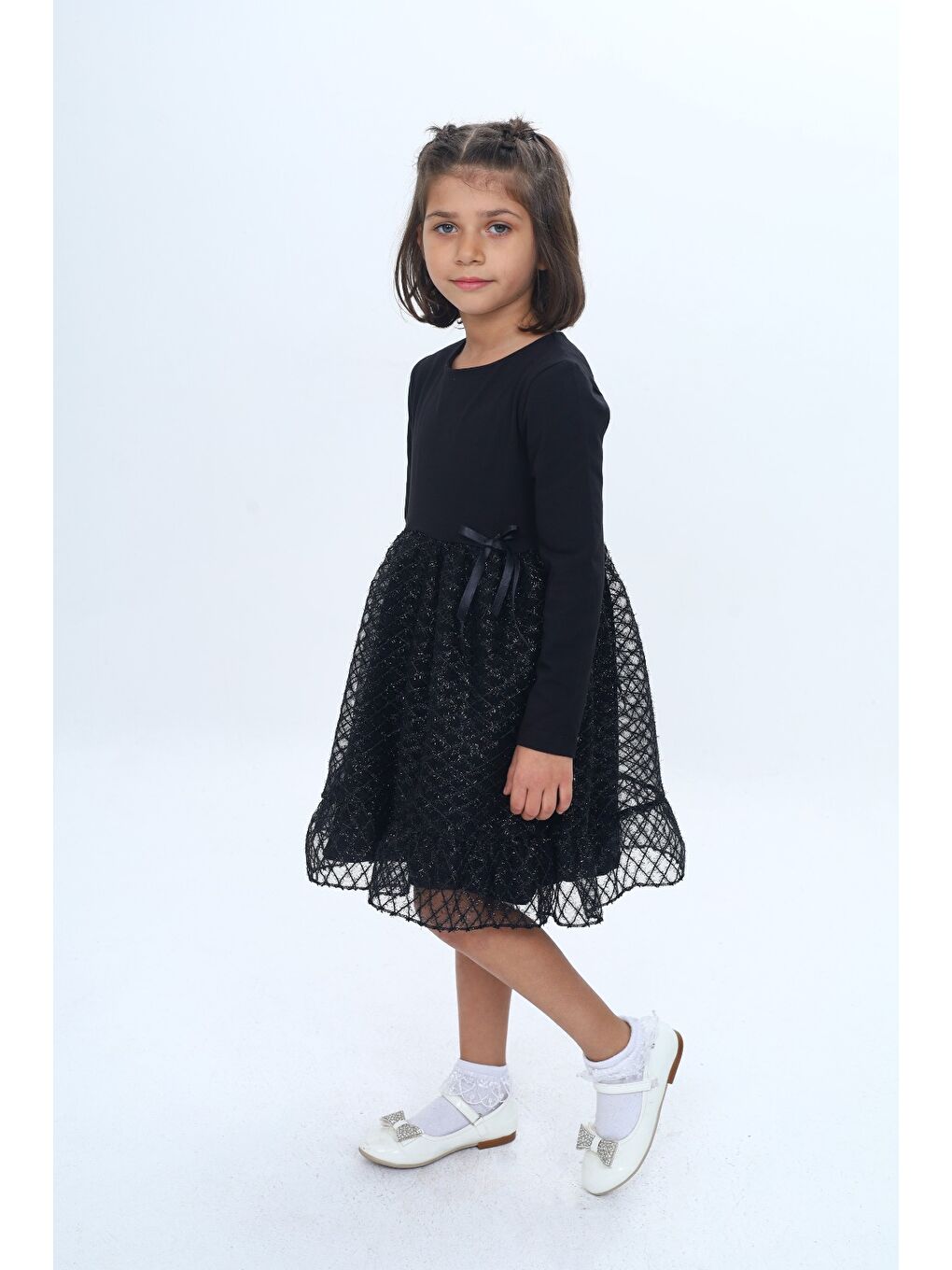 Siyah Kız Çocuk Fırfırlı Tüllü Elbise-1
