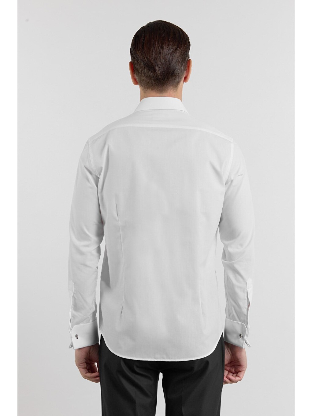 Beyaz Uzun Kol Sert Yaka Düz Pamuklu Slim Fit Gömlek 1004260059-4