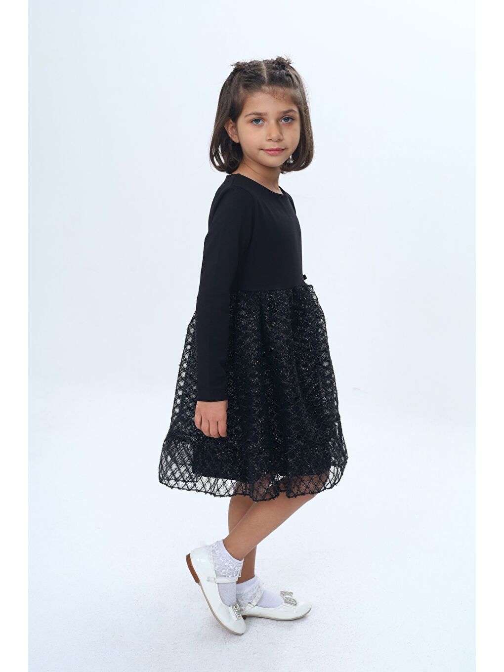 Siyah Kız Çocuk Fırfırlı Tüllü Elbise-2
