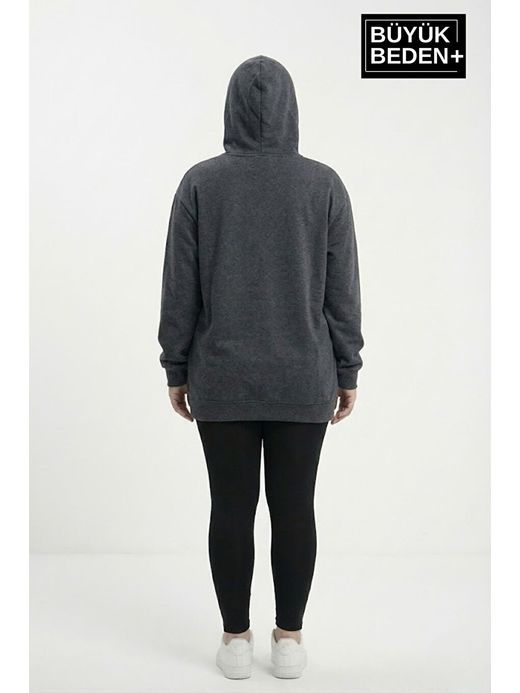 Antrasit Kadın Büyük Beden Kapüşonlu NY NewYork Baskılı ince Swatshırt SPR26BSWK957-15-2