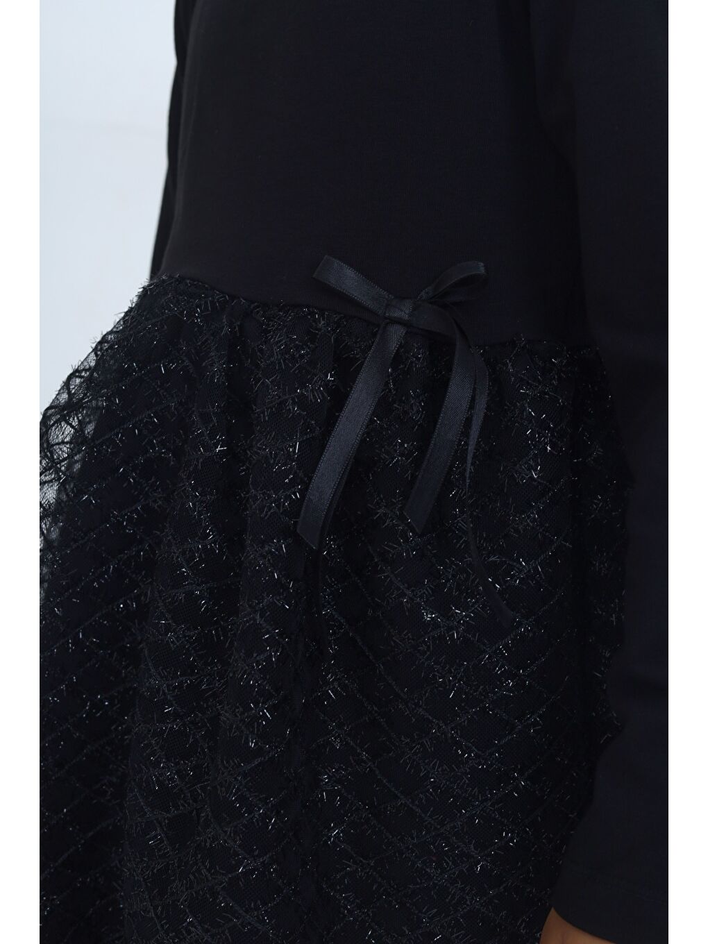 Siyah Kız Çocuk Fırfırlı Tüllü Elbise-4