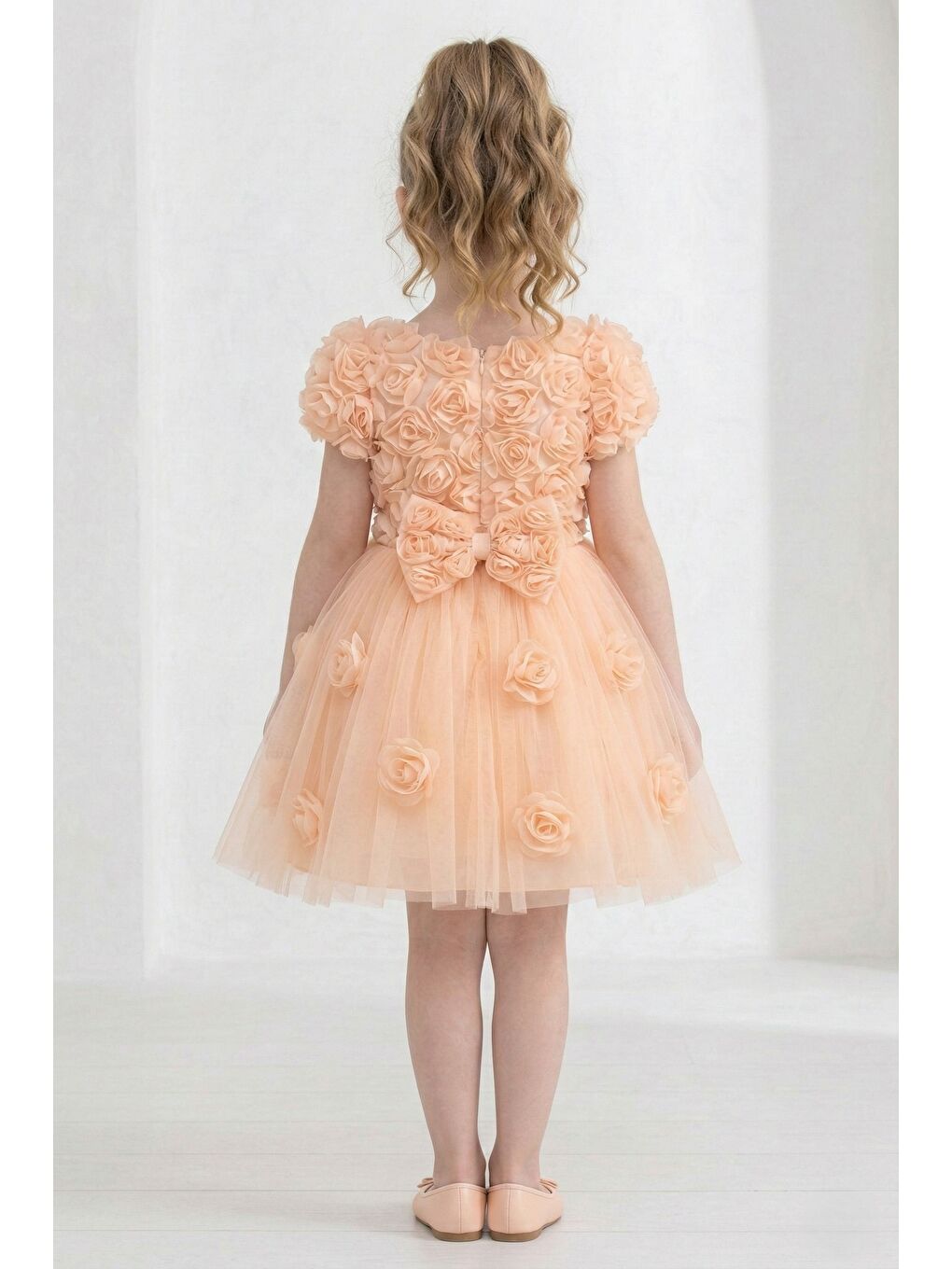 Pembe Rosali Lase Detay Kız Tütü Abiye Elbise M00803-2