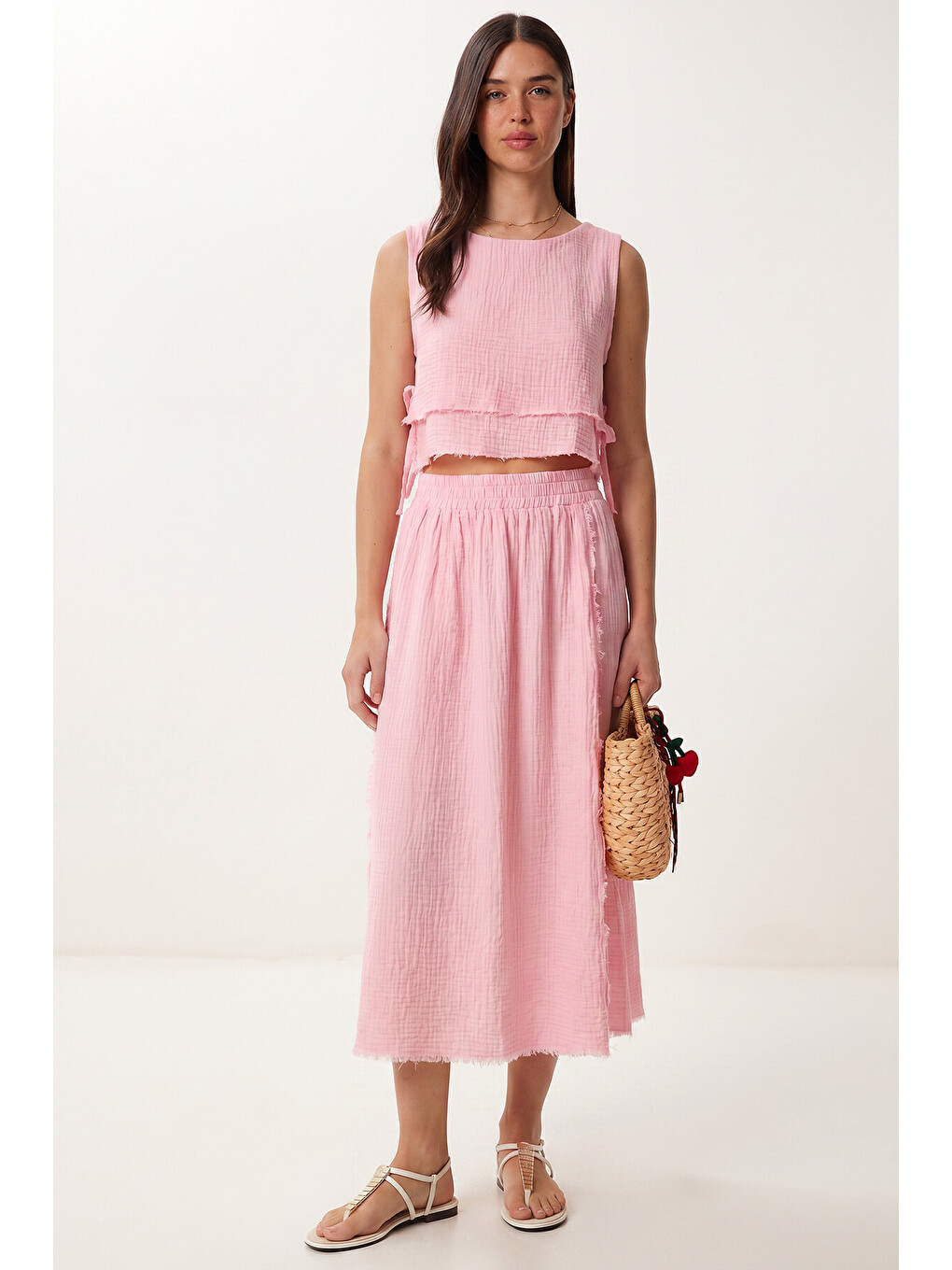 Pembe Müslin Bluz Etek Takım PEMBE LAX0012-1