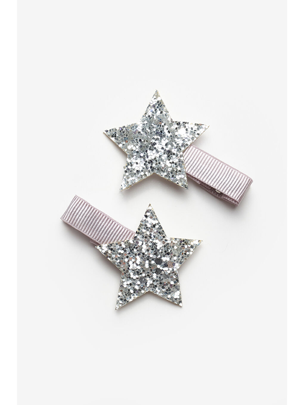 Gri Gümüş Simli Yıldız Figürlü 2'li Kız Çocuk Klips Toka-1