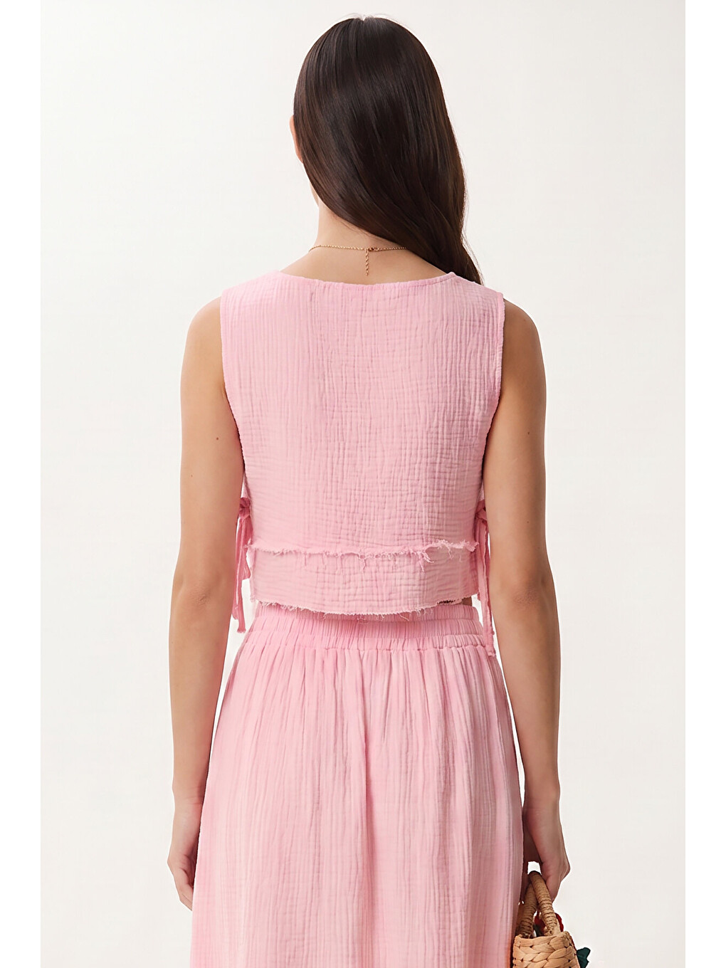 Pembe Müslin Bluz Etek Takım PEMBE LAX0012-4