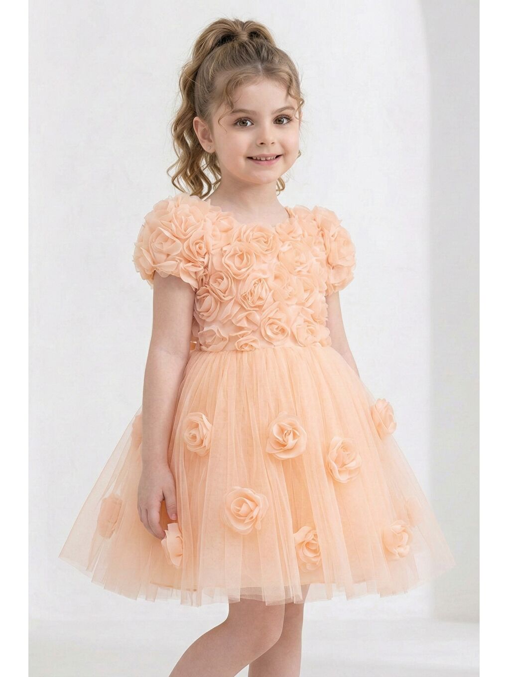 Pembe Rosali Lase Detay Kız Tütü Abiye Elbise M00803-4