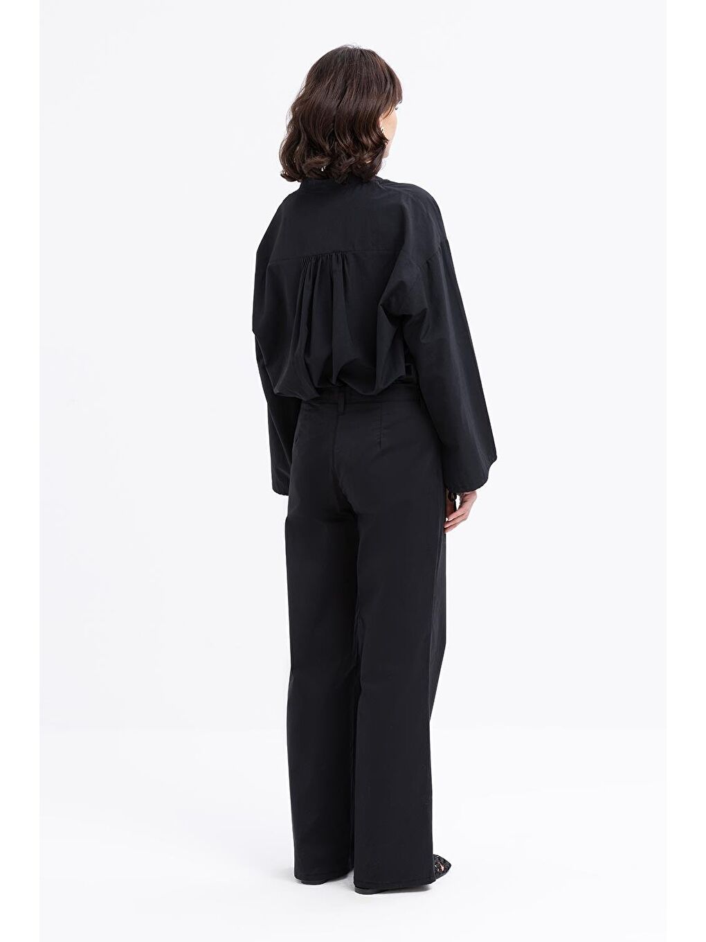 Siyah-Geniş Paça Elastanlı Pantolon-3