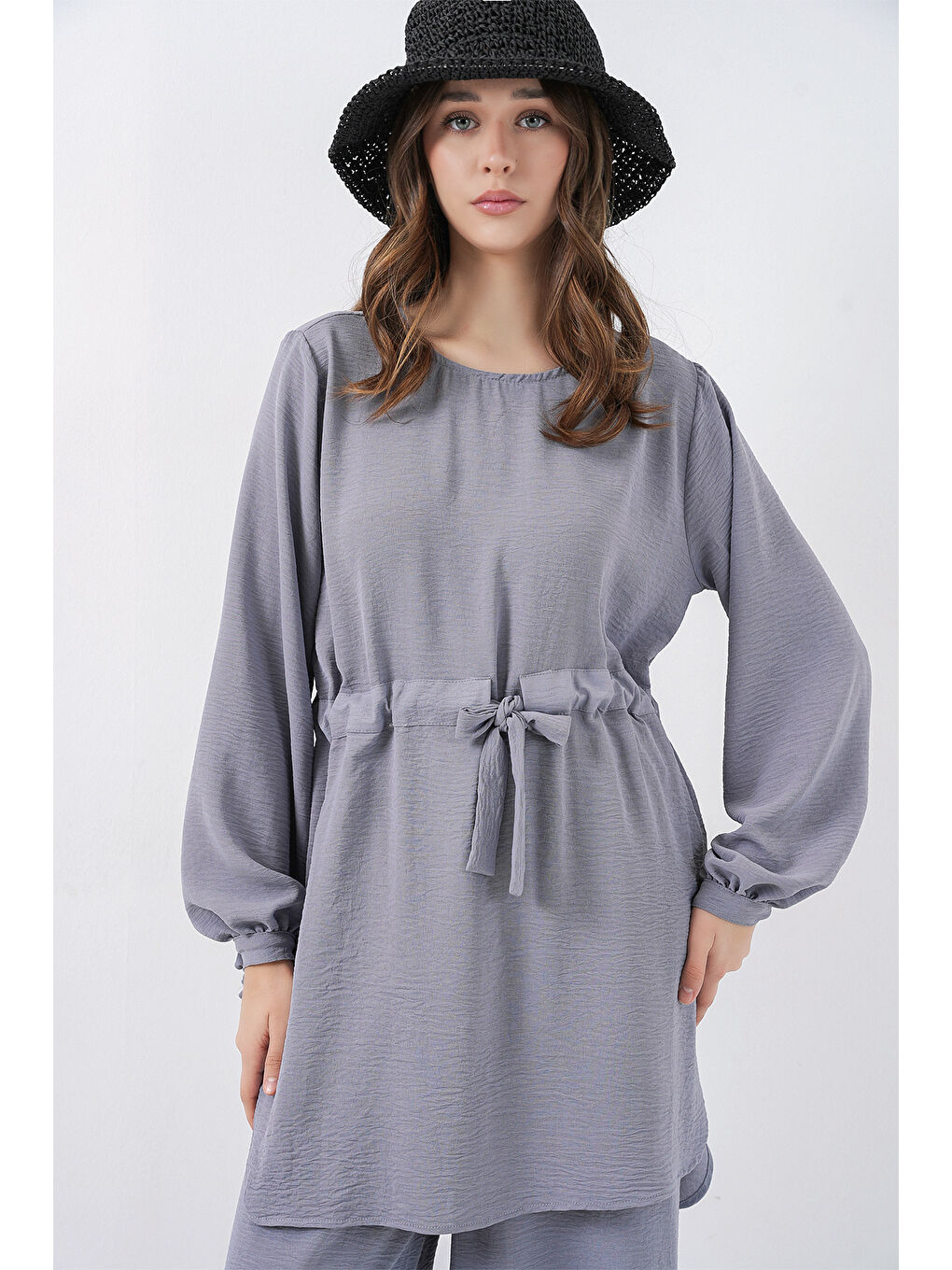 Kadın Uzun Tunik Pantolon İkili Takım 6719 - Gri-1