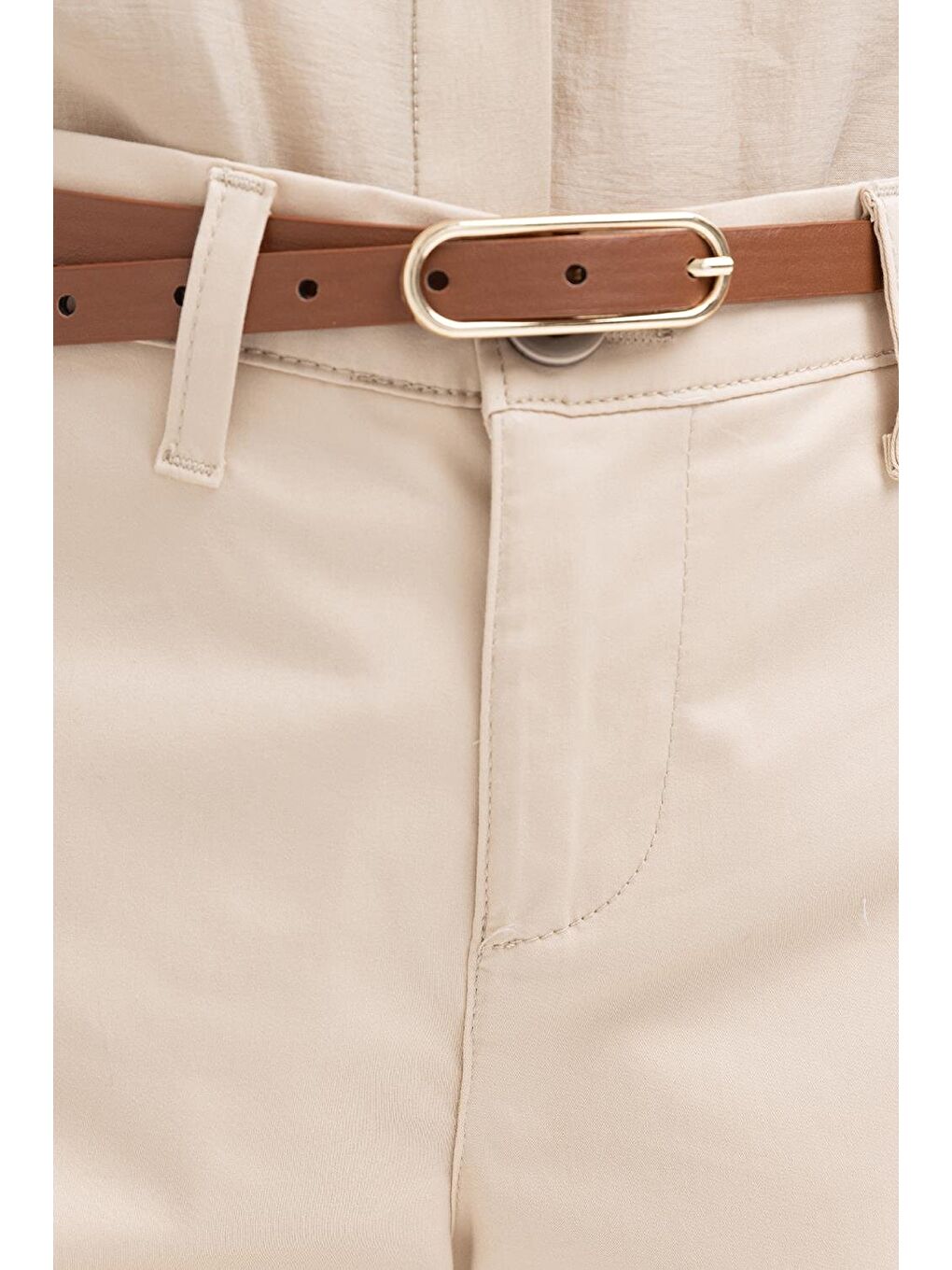 Bej-Geniş Paça Elastanlı Pantolon-4