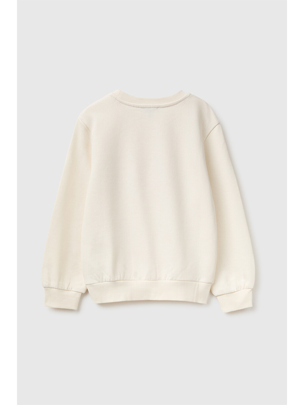 Kız Bebek Ekru Önü İşlemeli Uzun Kollu Bisiklet Yaka Sweatshirt-1