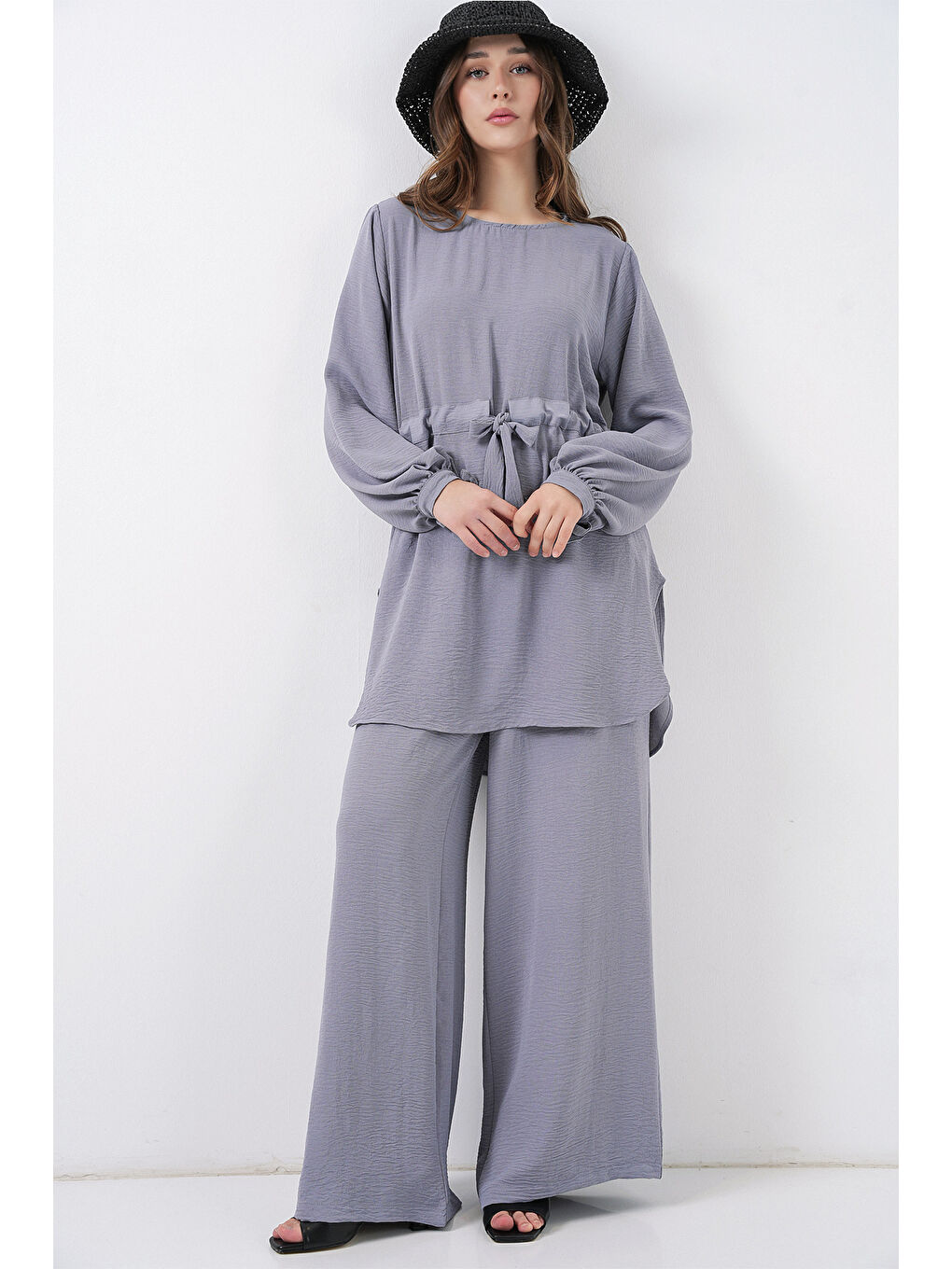 Kadın Uzun Tunik Pantolon İkili Takım 6719 - Gri-2