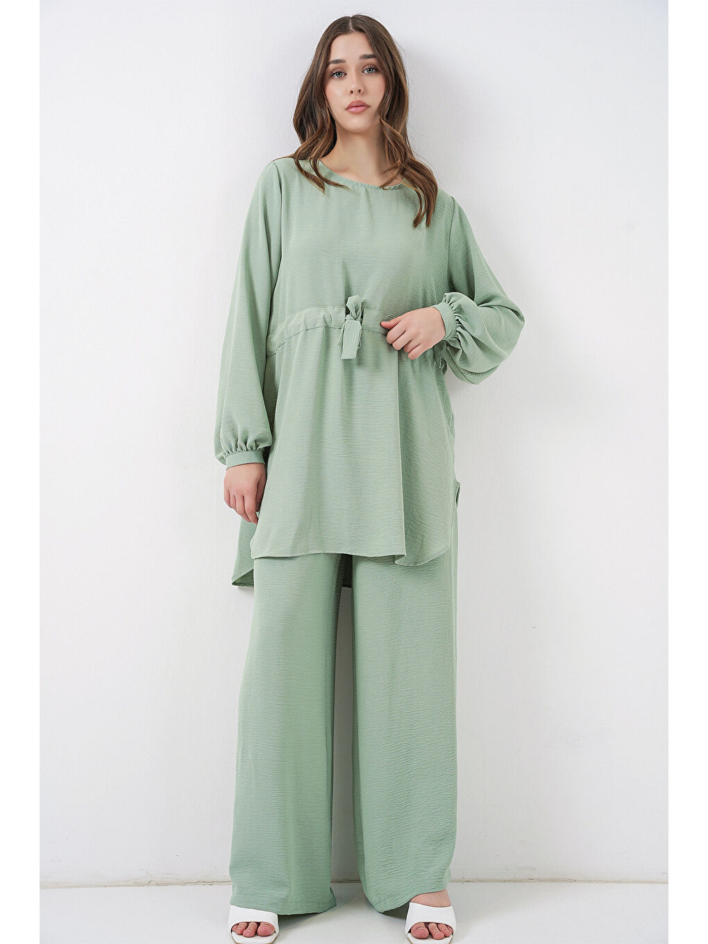Kadın Uzun Tunik Pantolon İkili Takım 6719 - E.Yeşil
