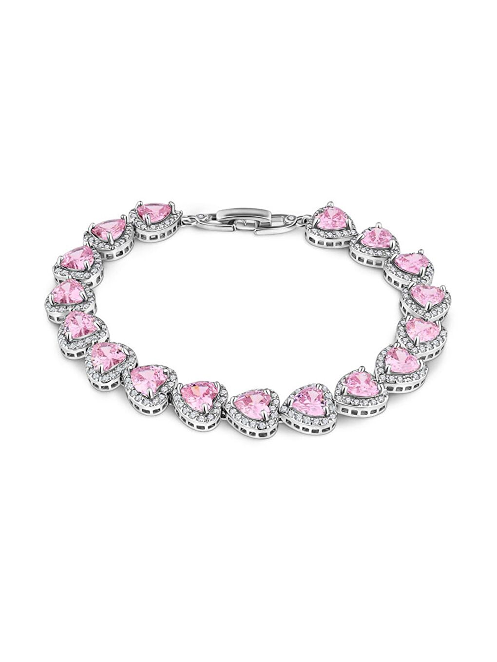 Gri Zirkon Pembe Taşlı Kalp Gümüş VIP Suyolu Bileklik-3