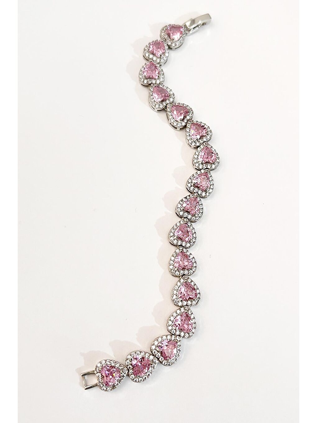 Gri Zirkon Pembe Taşlı Kalp Gümüş VIP Suyolu Bileklik-4