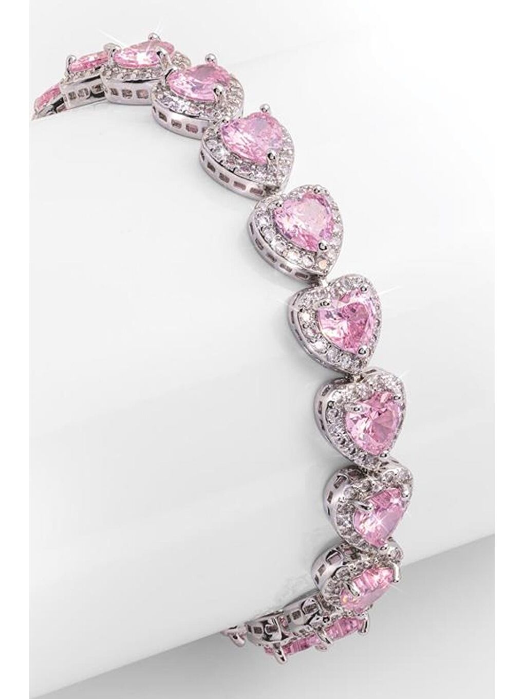 Gri Zirkon Pembe Taşlı Kalp Gümüş VIP Suyolu Bileklik-5