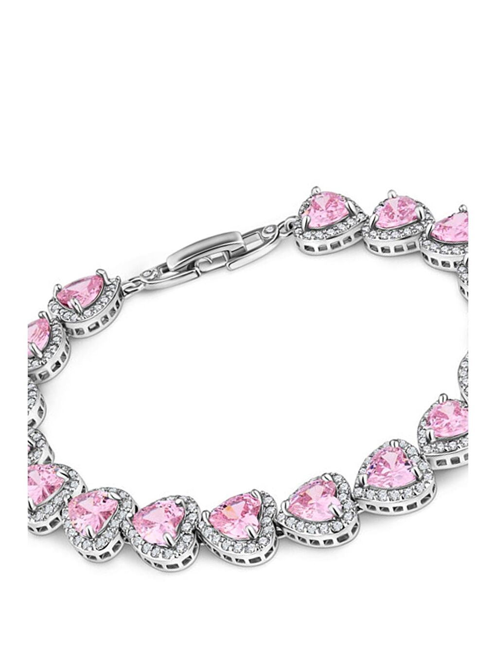 Gri Zirkon Pembe Taşlı Kalp Gümüş VIP Suyolu Bileklik-6
