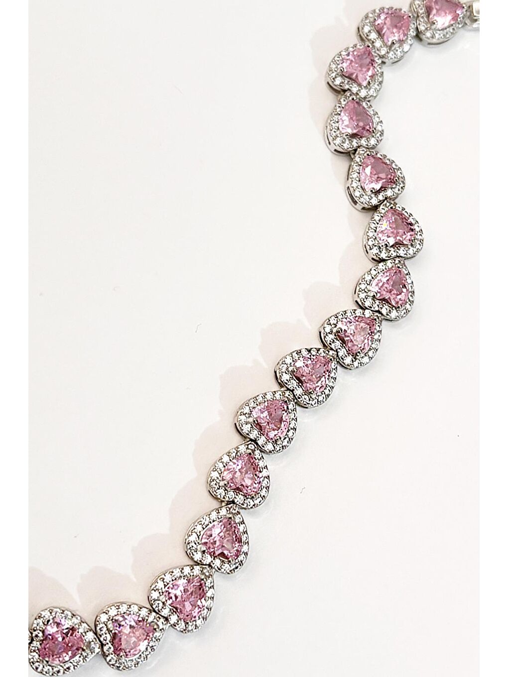 Gri Zirkon Pembe Taşlı Kalp Gümüş VIP Suyolu Bileklik-8