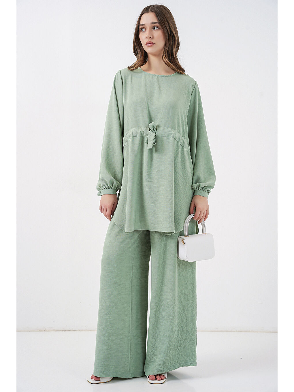 Kadın Uzun Tunik Pantolon İkili Takım 6719 - E.Yeşil-2