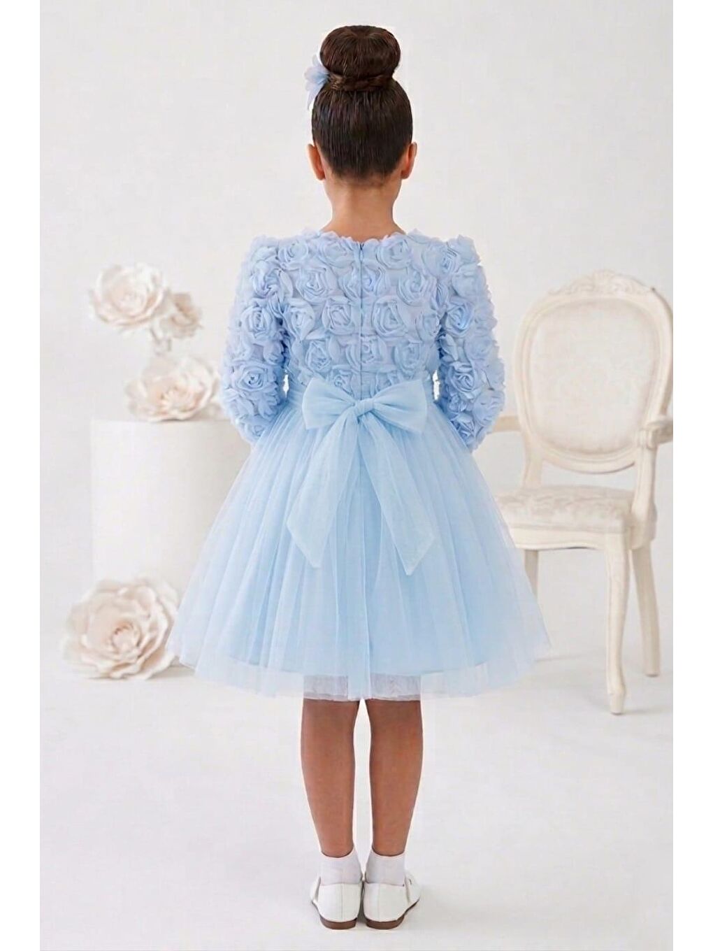 Mavi Luvia Uzun Kol Kız Tütü Abiye Elbise M00810-1