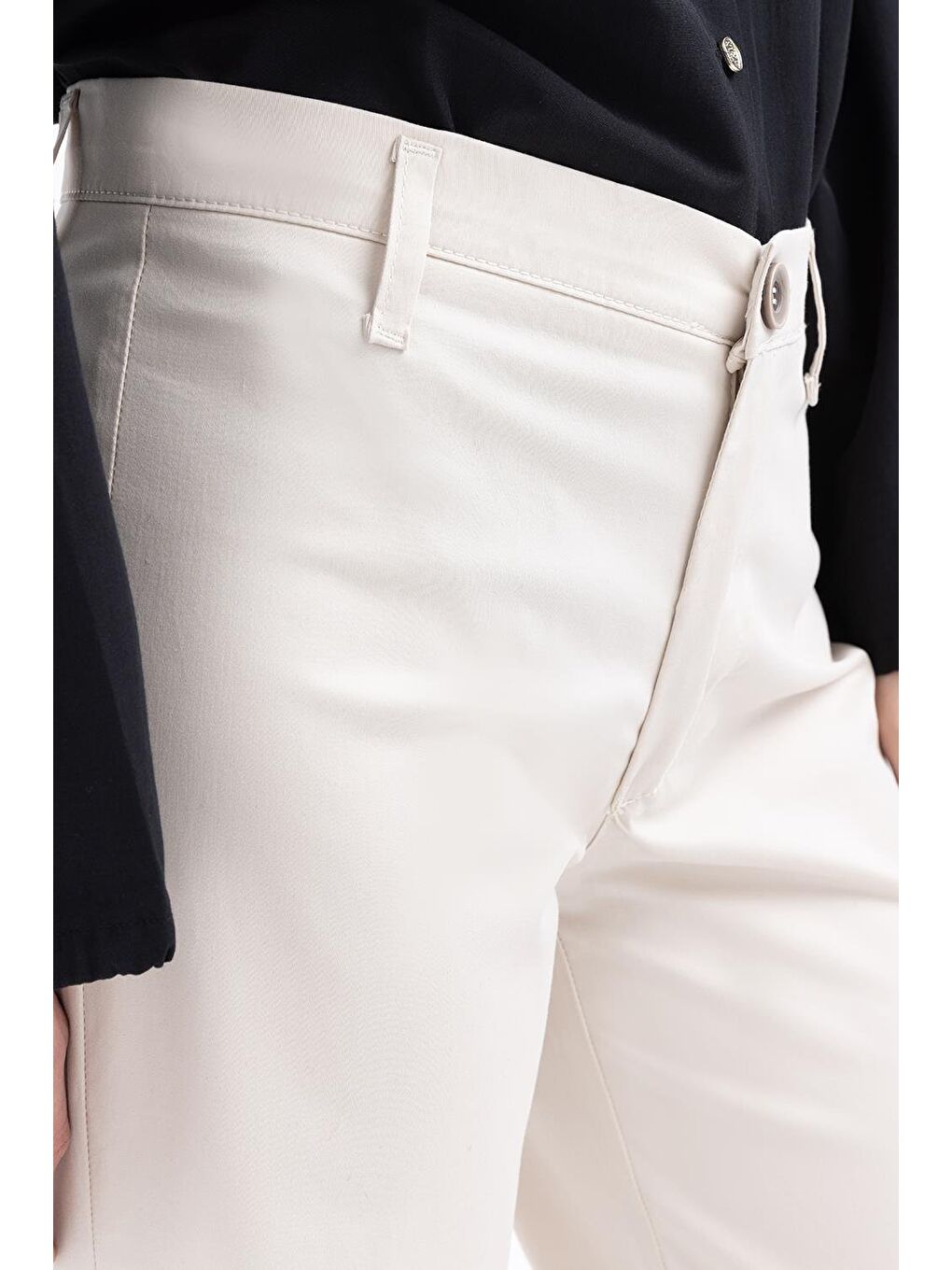 Bej Taş-Geniş Paça Elastanlı Pantolon-4