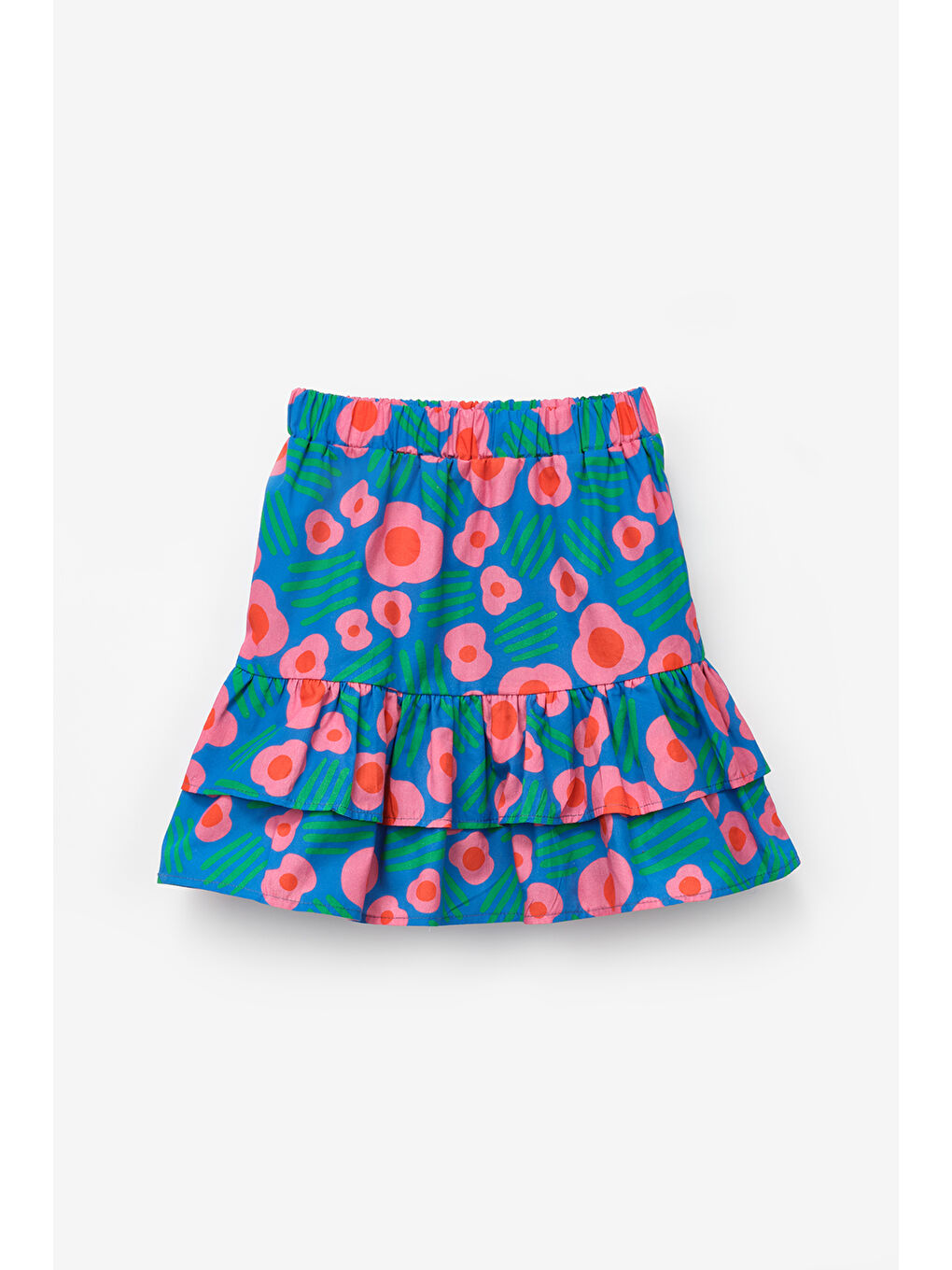 Mavi Çiçek Desenli Kız Çocuk Etek Crop Takım - Lavinia-6