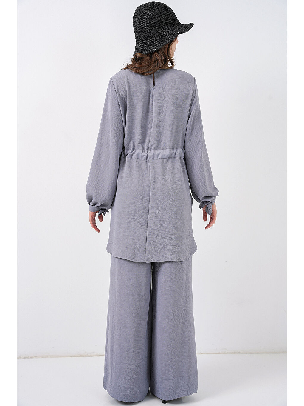 Kadın Uzun Tunik Pantolon İkili Takım 6719 - Gri-5