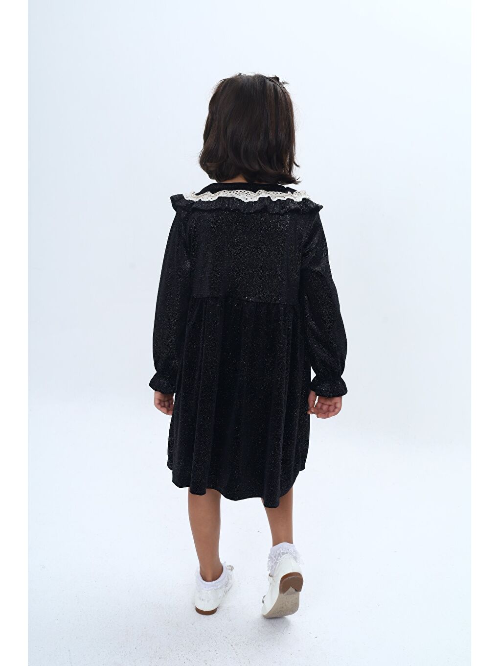 Siyah Kız Çocuk Yaka Detaylı Fırfırlı Elbise-3