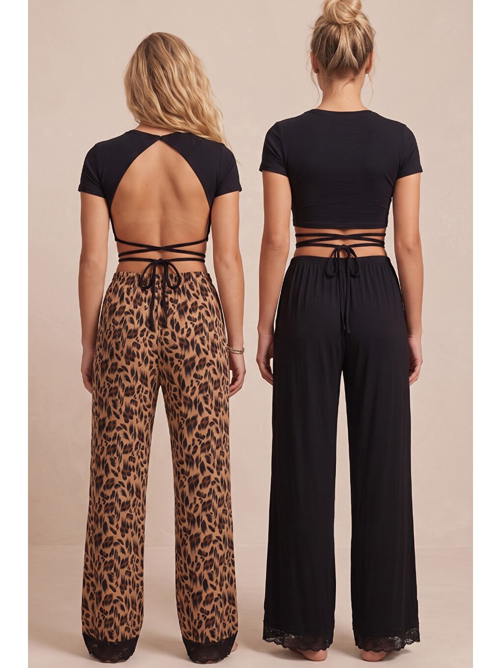 Karışık 2'li Fiyonk Desenli Yumuşak Tuşe Kışlık Örme Tek Alt Pijama Altı 8074-5