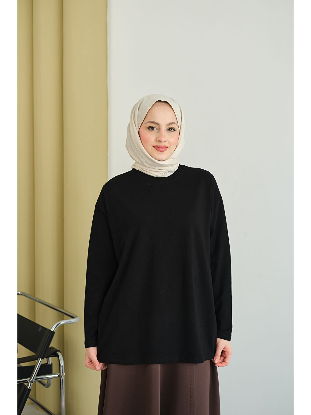 Kadın Uzun Kol Oversize Tunik Siyah-2